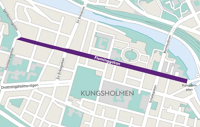 Fleminggatan in Stockholm, one of the streets with a studded-tyre ban